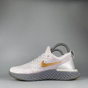 Nike Epic React Flyknit Women's Size 7 Gray Gold Running Shoes Athletic Sneakers